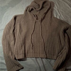 Cozy Knit Hooded Sweater - Brown